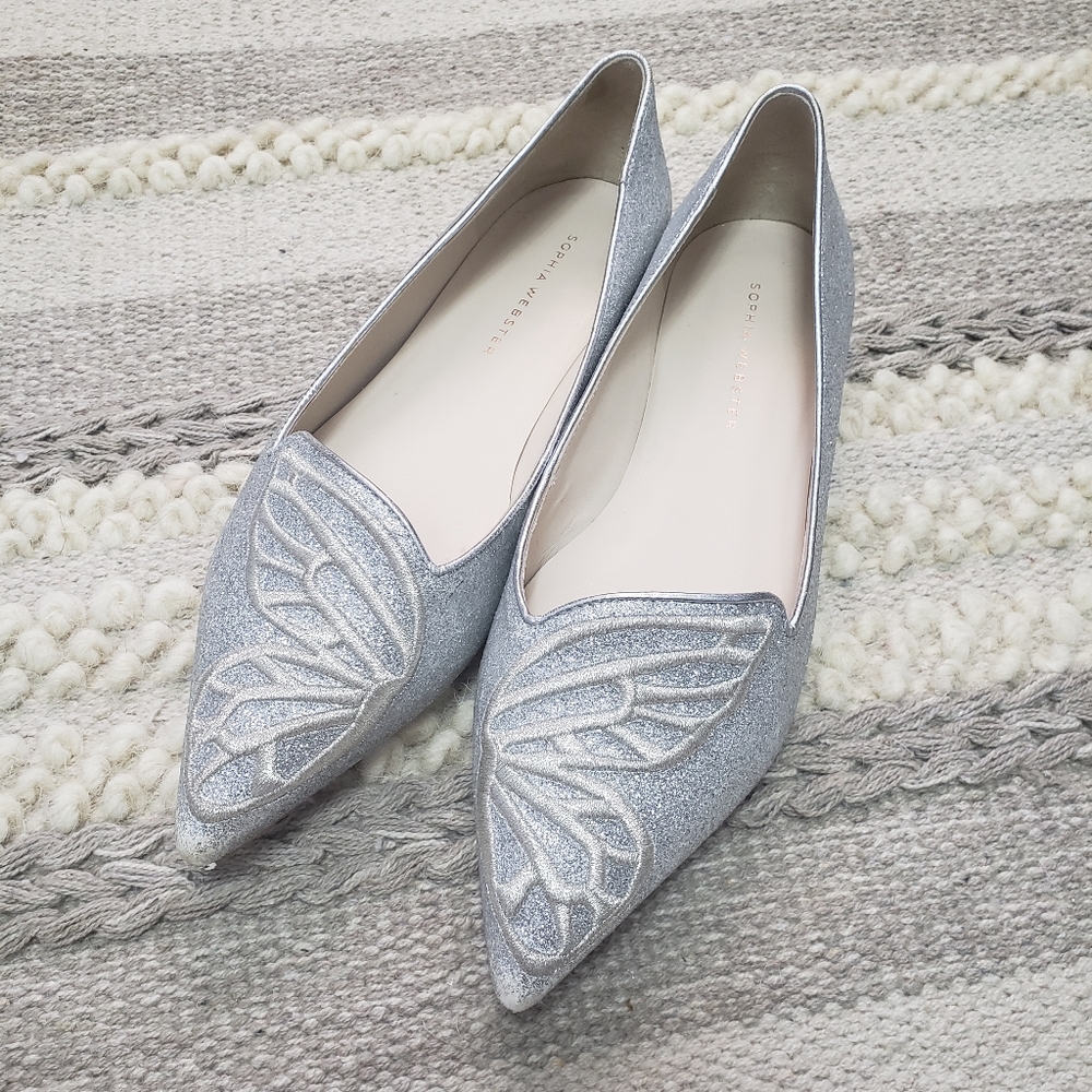 SOPHIA WEBSTER Silver Glitter Bibi Flats